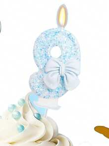 1 pieza Vela decorativa con números de 0 a 9 y mariposa de cristal azul para decorar pastel de cumpleaños o aniversario - Ver 3