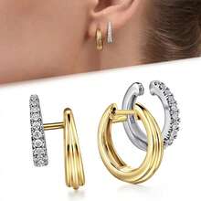 1 Pair Charm Cubic Zirconia Hoop Earrings For Women For Wedding Engagement Anniversary Party Jewelry Valentine's Day Gift - 1# - View 9