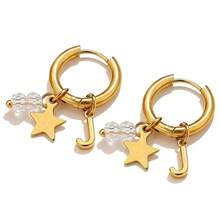 一对低过敏性不锈钢耳环，A-Z 个性化字母星形水晶吊坠耳环，防水不褪色耳饰，女士日常礼物 - 金色 - 查看 30