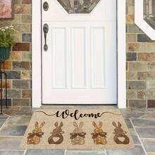 1pc Brown Easter Bunny Welcome Doormat, Creative Fashion Pattern Design, Holiday Decor, Easter Carpet, Suitable For Bedroom, Living Room, Dining Room, Kitchen, Bathroom, Laundry Room, Doormat, Small Rug, Welcome Mat, Carpet, Mat, Outdoor Doormat, Kitchen Rug, Home Decor, Front Door Mat, Area Small Rug, Outdoor Mat, Home Decor, Area Rug, Garden Carpet, Washable Rug - Multicolor - View 1