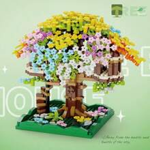 2008 Stücke Kirschblüten Baumhaus/Regenbogen Baumhaus DIY kreatives Bauklötze Set aus Mikropartikeln, Innenraum Dekoration, Schreibtisch Ornament, Geburtstags-/Halloween-/Weihnachtsgeschenk - Pink - Übersicht 15