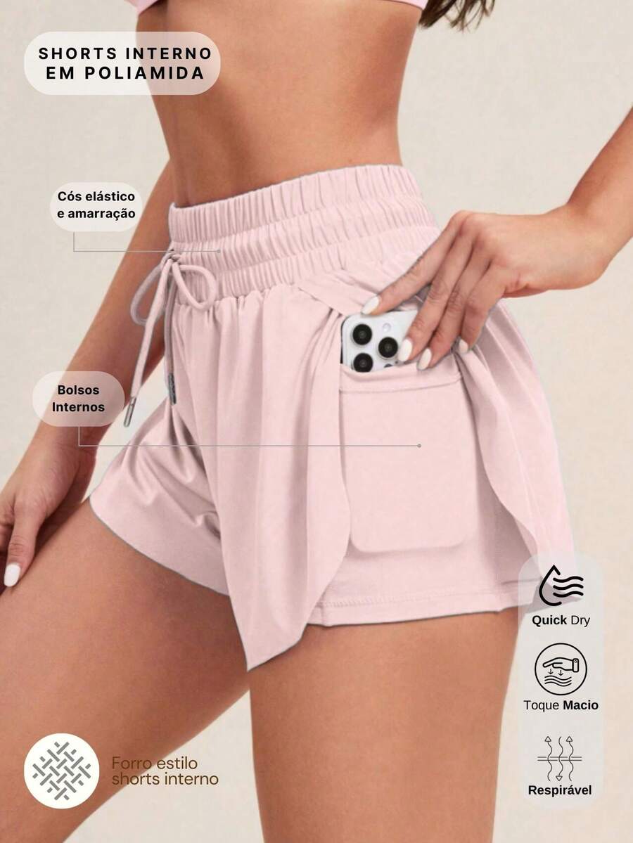 Women's Shorts With Drawstring, Lining, And Inner Pocket. - Baby Pink - View 1