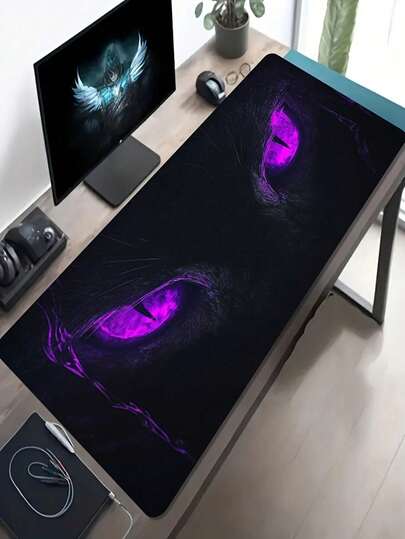 1pc Large Size Esports Gaming Mouse Pad, Dark Purple Mysterious Beast Eye Pattern, Non-Slip Washable Rubber Base, Suitable As Desk Mat, Keyboard Pad, Desk Pad Or Book Stand For Gamers, Office And Dorm Use, Compatible With Mouse And Trackball