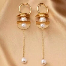 European And American Cross-Border French Retro Pearl Tassel Long Earrings, Niche Design Earrings - Gold - View 5