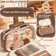 9-Layer High Capacity Pencil Case, Anti-Pollution, Water Vole Pattern Pencil Bag, Multi-Layer Ins Style Pencil Box, Unique And Distinctive - 9-layer Brown (large Capacity Pencil Case) - View 4
