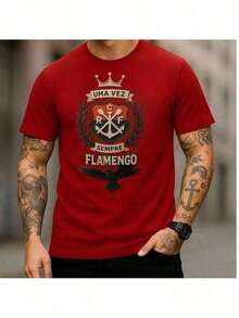 Camiseta Flamengo Premium 100% Algodão Fio 30.1 Blusa Mengão Rubro Negro Casual Unissex Times de Futebol - Vermelho - Visão 2