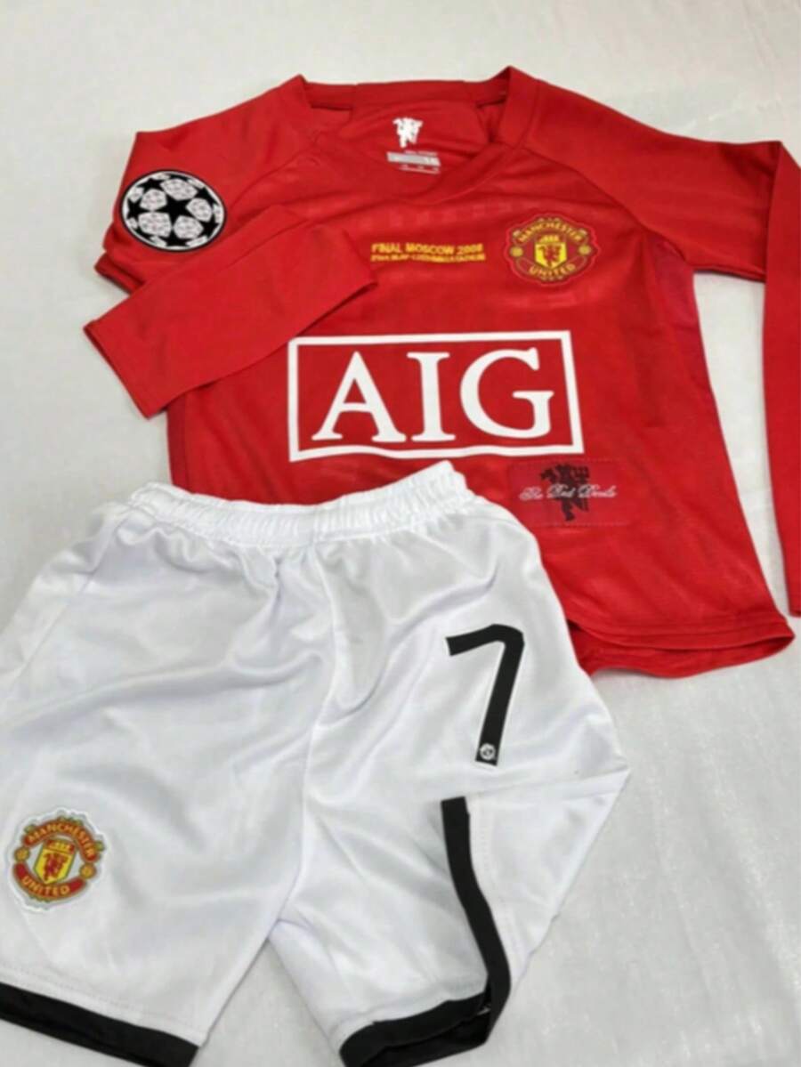 Ronaldo Jersey Suit Manchester 07 08 Football Uniform Kids - Red - View 1