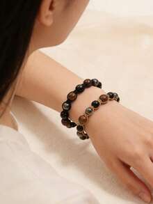 1PC Triple Protection Bracelet, Tigers Eye Black Obsidian And Hematite Beads Bracelet For Men Women,Handmade Crystal Healing Bracelets Bring Luck And Prosperity And Happiness - 1PC - View 3