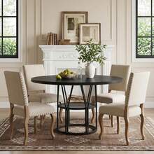 Techigher Round Dining Table For 4-6 People, Circle Kitchen Table, Farmhouse Dinning Room Tables With Storage Shelves & Metal Base, Circle Dinner Table For Kitchen, Living Room - 黑色 - 查看 6