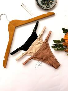 Set Of 5 Double Microfiber Thong Panties With Adjustable Heart-Shaped Straps And Cotton Lining - Nhiều màu - Xem 3