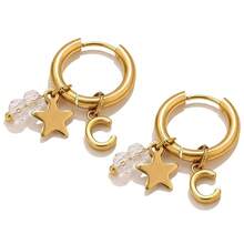 一对低过敏性不锈钢耳环，A-Z 个性化字母星形水晶吊坠耳环，防水不褪色耳饰，女士日常礼物 - 金色 - 查看 16