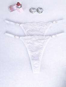 Kit com 2 Calcinhas de Renda com Regulagem Extremamente Sexy Fio Dental Duplo Sensual de Renda Lingerie Feminina Moda Intima Atacado - Branco - Visão 1