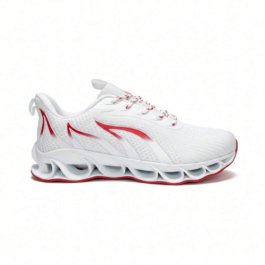 Men Casual Athletic Shoes - Red and White - View 1