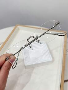 1pc Women Square Frameless Gold Non-Prescription Glasses, Decorative For Daily Outings And Street Photos - Multicolor - View 11