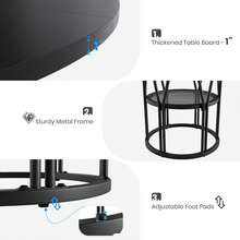 Techigher Round Dining Table For 4-6 People, Circle Kitchen Table, Farmhouse Dinning Room Tables With Storage Shelves & Metal Base, Circle Dinner Table For Kitchen, Living Room - 黑色 - 查看 4