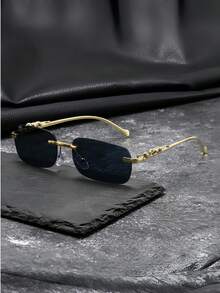 New Unisex Rectangular Frameless Precision-Carved Metal Fashion Fashion Glasses, Versatile Elegant Glasses Suitable For Daily Life, Street Photography, Social Events, Business, Commuting And Traveling - Multicolor - View 2