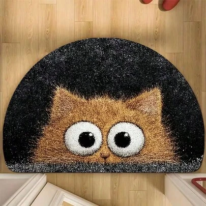 1件装卡通大眼猫半圆形门垫，可爱家居装饰地垫，适用于玄关、浴室，多种尺寸可选，装饰地毯，卧室装饰，小地毯，地毯，家居装饰，客厅地毯，卧室地毯，户外地毯，可水洗地毯