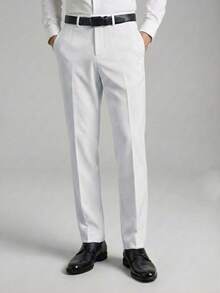 Men's 2-Piece Set - Men's Tailored Slim Fit Executive Polyester Dress Pants, Classic Formal, Lightweight And Stylish. - 白色和深灰色 - 查看 7
