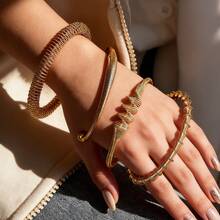 女士防水防过敏18K镀金不锈钢手镯，可叠戴金色手镯，日常派对饰品 - 可調整手鐲 - 查看 4