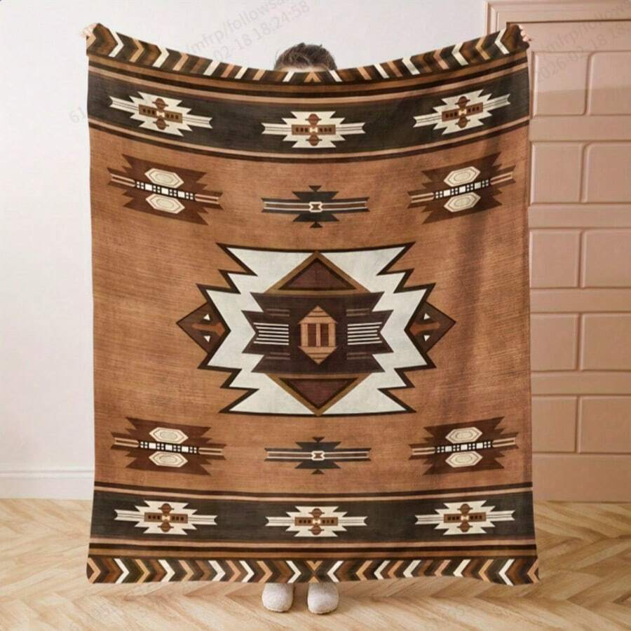 Selimut Flanel Lembut - Desain Gaya Barat Klasik, Cocok untuk Tempat Tidur, Sofa, Kantor, atau Berkemah