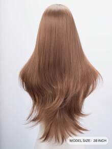 1pc Black Heat-Resistant Straight Synthetic Wig, Fiber Material, Suitable For Daily Wear, Natural & Realistic - Gold - View 5