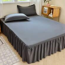 1pc Soft Cloud Series Solid Color Bedding, Elegant Home Decor, Silky Smooth, Pleated Ruffle Trim, Cozy Romantic, Elastic Band Design To Fit Mattress, Suitable For Bedroom, Guest Room, King, Queen, Hotel, Multi-Size, Removable & Machine Washable - Dark Grey - View 10