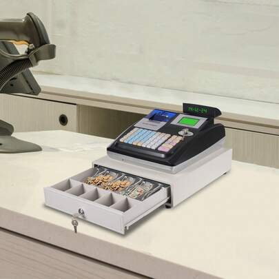 SHIOUCY 35W Black Cash Register, Dual LED Display 48 Keys Cash Box For Supermarket Restaurant Shop