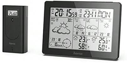  HAMA | Weather Station, 2 And 4 Day Weather Forecast, Alarm And Snooze Function, Connects Up To 3 Wireless Sensors. Black.