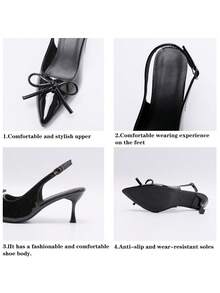 女士尖头蝴蝶结凉鞋，7厘米罗马风小猫跟套脚连衣裙鞋，仙女风 - 黑色 - 查看 9