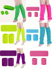 3pcs/2pcs Women 80s Neon Party Street Hip Hop Casual Outfit Set Headband Wristband Leg Warmers, Suitable For Party, Social Activities, Family Gathering, Halloween, Holiday Gift - 80s - View 2