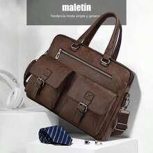 Bolso de Negocios para Hombre, Maletín de Cuero Sintético con Bolsillos Múltiples, para Laptop, Ideal para Viajes y Reuniones de Negocios,Tres colores disponibles (negro/marrón/caqui), ideal para uso personal de hombres o como regalo perfecto - Marrón - Ver 8