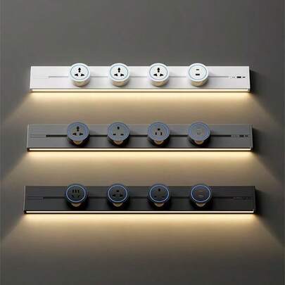 Removable Rotary Switch Wall-Mounted Track Power Adapter, Suitable For Kitchen, Living Room, Bedroom, Office, Conference Room, Power Expansion Device, Black/White/Gray, With 360° LED Indicator Light, Optional USB+C Charging Interface, High-End Wall Socket