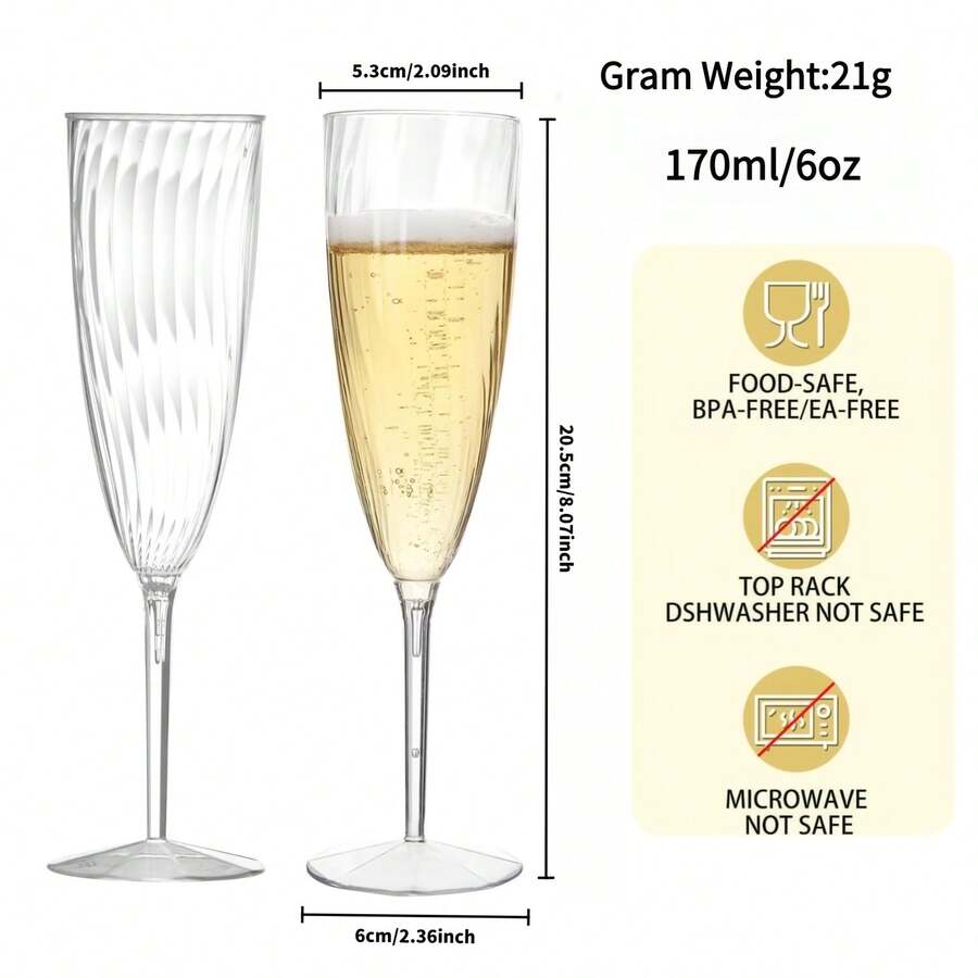 12pcs 170ml/6oz Transparent Reusable Plastic Champagne Flutes, Suitable For Wedding/Birthday/Party - View 1
