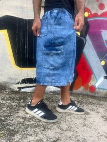 Baggy Streetwear Cargo Bermuda Balloon - 大理石藍 - 查看 9