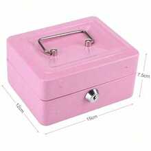 Pink Cash Box Coin Tray Drawer-Style Cash Register Storage Cabinet Mini Portable Steel Lockable Cash - As Picture - View 2