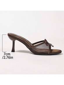 Women's Breathable Mesh Open Toe High Heel Sandals, Bowknot Decor, Versatile Minimalist Style Summer New Arrival - Khaki - View 9