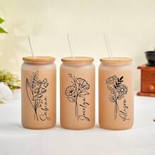 1PC Personalized Name Cup With Birthday Flowers, Custom Iced Coffee Cup Gifts For Her, Glass Water Cup, Bubble Tea Cup, Beer Can, Kitchen Water Cup, Halloween, Beer Festival, Back-To-School, Valentine's Day, Birthday, Christmas Gifts - Multicolor - View 5