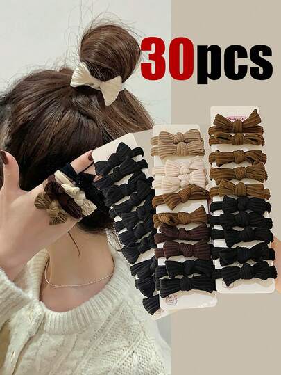 30pcs/20pcs/10pcs Simple Coffee Color Bow Hair Curlers, Durable Hair Accessories Scrunchies, Portable Travel Hair Decorations, Suitable For Gifts, Festivals, Cute Outfits And Daily Wear Running Travel Essentials