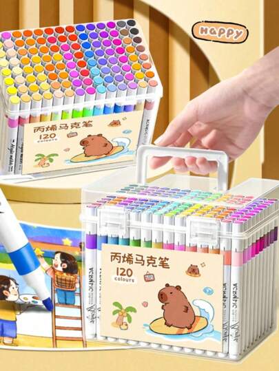 12/24/36/48pcs Acrylic Marker Pens, Art DIY Graffiti Pens, Colorful Painting Watercolor Art Marker Set, Suitable For Acrylic Painting, Waterproof And Quick-Drying, Suitable For Student Graffiti, Teachers And Schools (Random Marker Patterns)