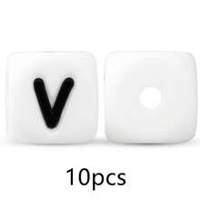 10颗12毫米硅胶白底黑色字母珠，可用于DIY钥匙扣、姓名牌制作，是周年纪念礼物的理想选择。 - 黑與白 - 查看 13