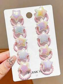 10 piezas Bandas elásticas para el cabello con forma de corazón y perlas para niñas, suaves con el cabello, aptas para uso diario - Multicolor - Ver 5