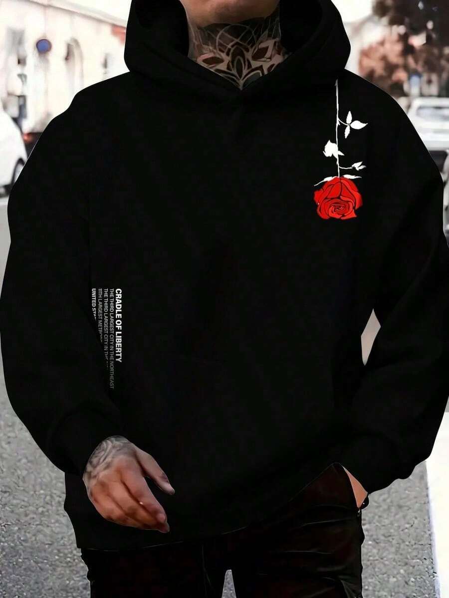 Men's Pink Flower Premium Cotton Sweatshirt - Black - View 1