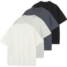 Men's Cotton T-Shirts Oversized Unisex Short Sleeve Crew Neck Loose Basic Tops Solid Athletic Tee - Trắng + Xám nhạt + Xám đậm + Đen - Xem 1