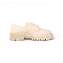 Zapatos Oxford para Mujer con Plataforma y Suela Track Dentada, Cierre con Cordones, Estilo Casual Urbano, Punta Redonda, Zapatos Bajos Tipo Chunky para Oficina, Colegio y Uso Diario, Gamuza Sintética - Beis - Ver 7