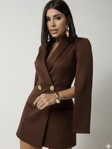 Women's Jumpsuit, Blazer Style, Sophisticated Tailored Fabric With Buttons And V-Neck - Rỉ Nâu - Xem 4