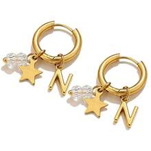 一对低过敏性不锈钢耳环，A-Z 个性化字母星形水晶吊坠耳环，防水不褪色耳饰，女士日常礼物 - 金色 - 查看 26