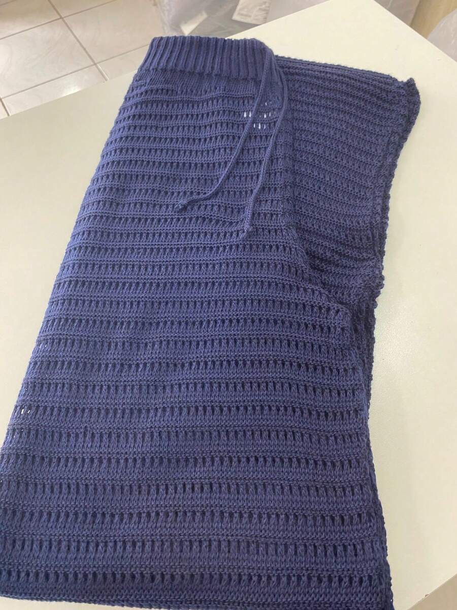 Plain Palazzo Pants Beach Cover-Up Knit Crochet Women's Fashion Summer Knitwear - 藏蓝色 - 查看 1