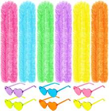 12PCS Feather Boas Party Pack With 6.6ft Boas And Heart Sunglasses - Multiple Colors - View 1