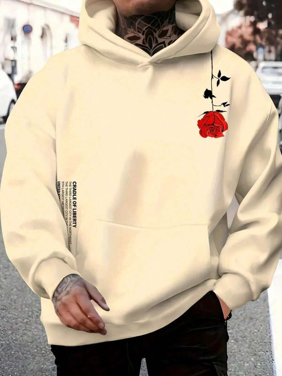 Men's Pink Flower Premium Cotton Sweatshirt - 米色 - 查看 1