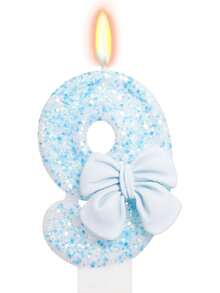 1 pieza Vela decorativa con números de 0 a 9 y mariposa de cristal azul para decorar pastel de cumpleaños o aniversario - Ver 8